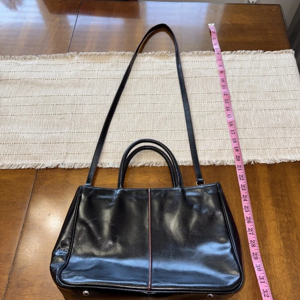 HOBO THE ORIGINAL Black/Brown Double Top Handle Leather Tote Handbag! Purse, Bag